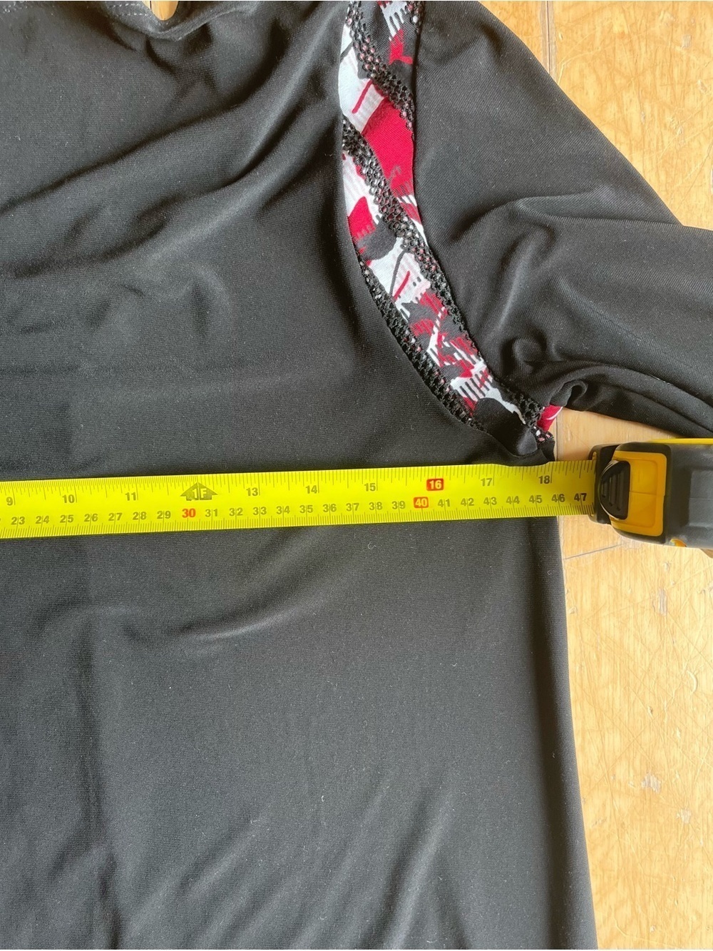 Picadilly Canada Black V-Neck Long Sleeve Top with Patterned Trim – Size Medium - Picture 6 of 7